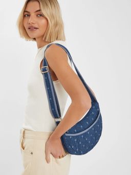 Accessorize London - Women's Blue Polka Dot Denim Sling Bag