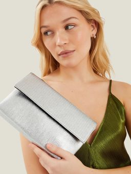 Accessorize London - Women's Silver Metallic Fold-Over Clutch