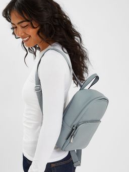 Accessorize London - Women's Blue Plain Faux Leather Backpack