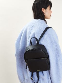 Accessorize London - Women's Black Plain Faux Leather Backpack