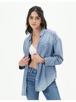American Eagle - Women Blue Denim Button-up Shirt