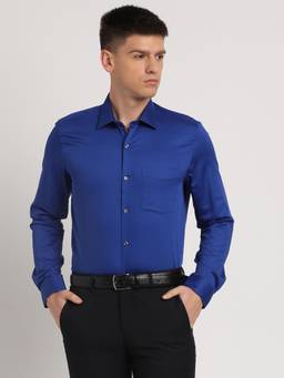 Turtle - Men Cotton Slim Fit Blue Solid Full Sleeve Formal Shirt