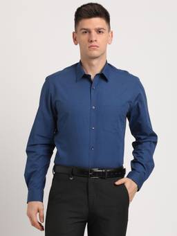 Turtle - Men Cotton Blue Solid Regular Fit Formal Shirt