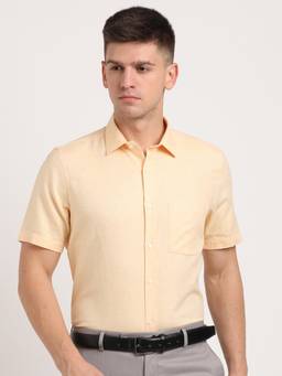 Turtle - Men Cotton Mustard Solid Regular Fit Formal Shirt