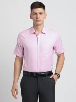 Turtle - Men Cotton Regular Fit Light Pink Solid Half Sleeve Formal Shirt