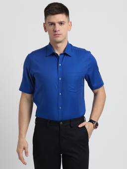 Turtle - Men Cotton Blue Solid Regular Fit Formal Shirt