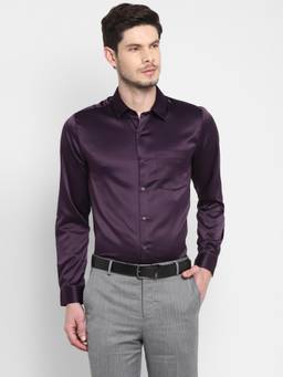 Turtle - Men Poly Satin Slim Fit Purple Solid Full Sleeve Ceremonial Shirt