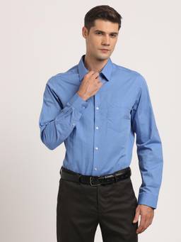 Turtle - Men Cotton Slim Fit Light Blue Solid Full Sleeve Formal Shirt