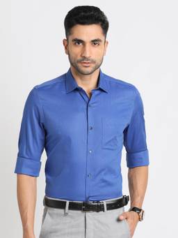 Turtle - Men Cotton Slim Fit Blue Solid Full Sleeve Formal Shirt