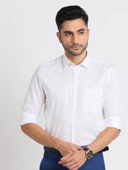 Turtle - Men Giza Cotton Slim Fit White Jacquard Ceremonial Shirt
