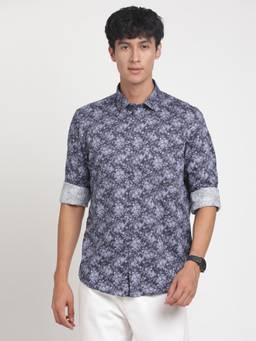 Turtle - Men Cotton Tencel Slim Fit Purple Floral Ceremonial Shirt