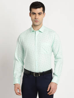 Turtle - Men Cotton Mint Green Print Slim Fit Formal Shirt