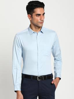 Turtle - Men Cotton Slim Fit Sky Blue Print Full Sleeve Formal Shirt