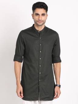 Turtle - Men Cotton Dark Green Jacquard Print Slim Fit Ceremonial Kurta