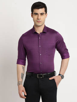 Turtle - Men Cotton Stretch Slim Fit Purple Printed Ceremonial Shirt