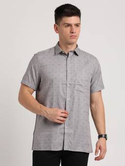 Turtle - Men Cotton Tencel Brown Printed Regular Fit Casual Shirt