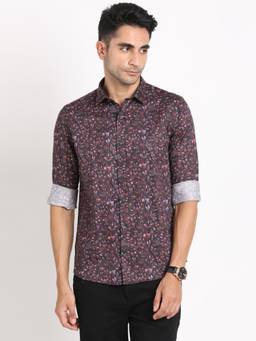 Turtle - Men Cotton Tencel Slim Fit Brown Printed Ceremonial Shirt