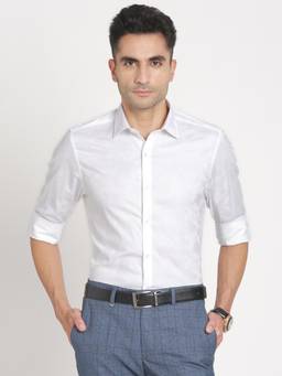 Turtle - Men Cotton Off White Solid Slim Fit Ceremonial Shirt