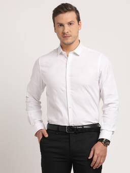 Turtle - Men Cotton Slim Fit White Self Design Ceremonial Shirt