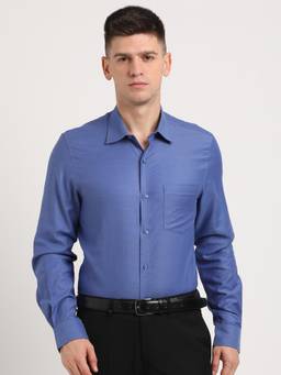 Turtle - Men Giza Cotton Blue Solid Slim Fit Ceremonial Shirt