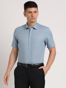 Turtle - Men Cotton Linen Light Blue Printed Regular Fit Formal Shirt