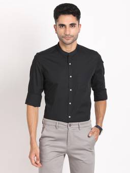 Turtle - Men Cotton Slim Fit Black Solid Full Sleeve Formal Shirt