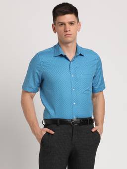 Turtle - Men Cotton Blue Printed Regular Fit Formal Shirt