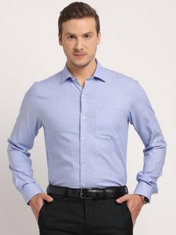 Turtle - Men Cotton Slim Fit Light Blue Textured Full Sleeve Formal Shirt