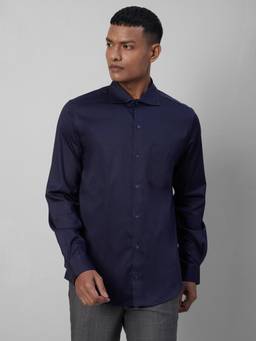 Turtle - Men Cotton Stretch Slim Fit Navy Blue Solid Full Sleeve Formal Shirt