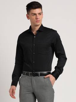 Turtle - Men Cotton Stretch Slim Fit Black Solid Full Sleeve Formal Shirt