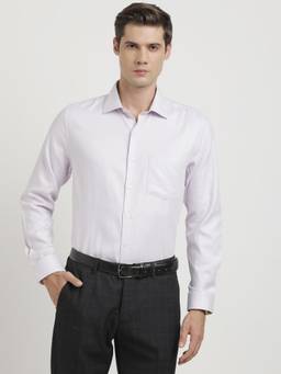 Turtle - Men Cotton Slim Fit Light Lavender Textured Full Sleeve Formal Shirt
