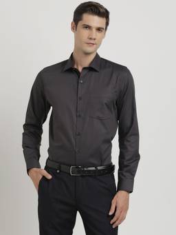 Turtle - Men Cotton Slim Fit Brown Textured Full Sleeve Formal Shirt