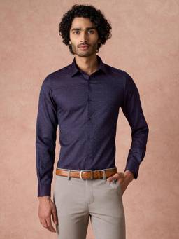 Turtle - Men Pc Slim Fit Purple Self Design Full Sleeve Ceremonial Shirt