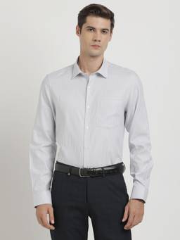 Turtle - Men Giza Cotton Slim Fit Grey Checks Full Sleeve Formal Shirt
