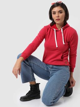 PINACOLADA - Womens Red Solid Sweatshirt With Hoodie