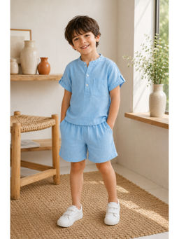 Superminis - Boys Cotton Solid Blue Co-Ord Set