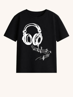 BLUSHES - 100% Cotton Knit Half Sleeve Songs Lover Printed T-shirt - Black