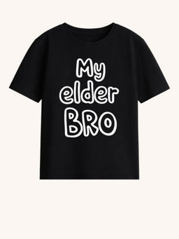 BLUSHES - 100% Cotton Knit Half Sleeve My elder Bro Text Printed T-shirt - Black