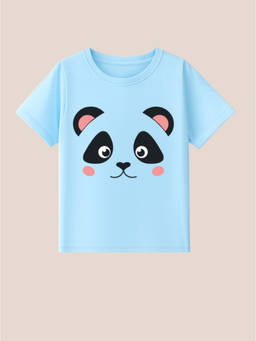 BLUSHES - 100% Cotton Knit Half Sleeve Panda Printed T-shirt - Blue