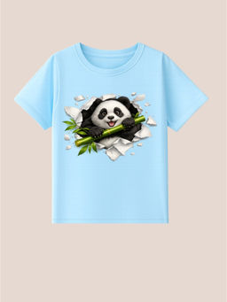 BLUSHES - 100% Cotton Knit Half Sleeve Happy Panda Printed T-shirt - Blue