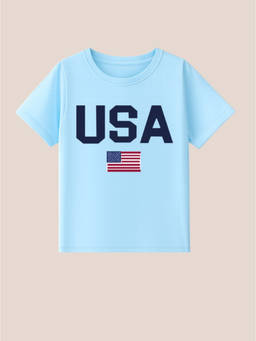 BLUSHES - 100% Cotton Knit Half Sleeve USA Text Printed T-shirt - Blue