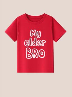 BLUSHES - 100% Cotton Knit Half Sleeve My elder Bro Text Printed T-shirt - Red