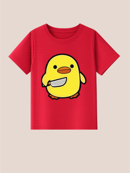 BLUSHES - 100% Cotton Knit Half Sleeve Angry Duck Printed T-shirt - Red
