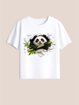 BLUSHES - 100% Cotton Knit Half Sleeve Happy Panda Printed T-shirt - White