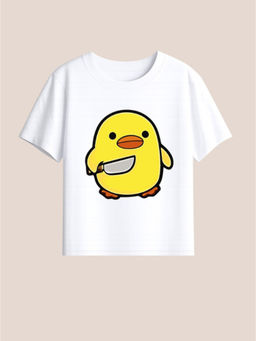 BLUSHES - 100% Cotton Knit Half Sleeve Angry Duck Printed T-shirt - White