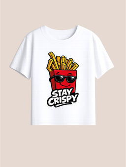 BLUSHES - 100% Cotton Knit Half Sleeve Stay Crispy Text Printed T-shirt - White