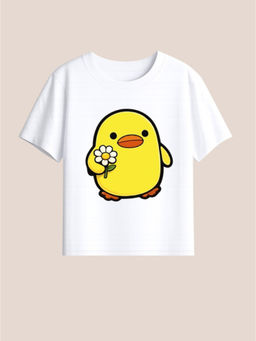 BLUSHES - 100% Cotton Knit Half Sleeve Lovely Duck Printed T-shirt - White
