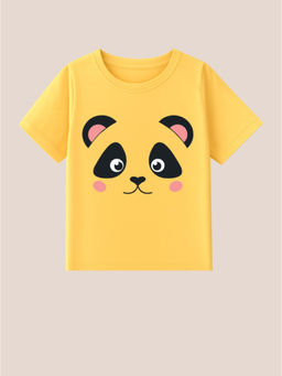 BLUSHES - 100% Cotton Knit Half Sleeve Panda Printed T-shirt - Yellow