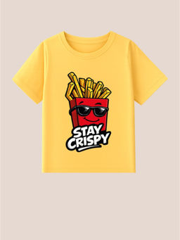 BLUSHES - 100% Cotton Knit Half Sleeve Stay Crispy Text Printed T-shirt - Yellow
