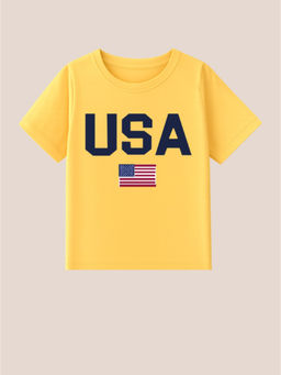 BLUSHES - 100% Cotton Knit Half Sleeve USA Text Printed T-shirt - Yellow